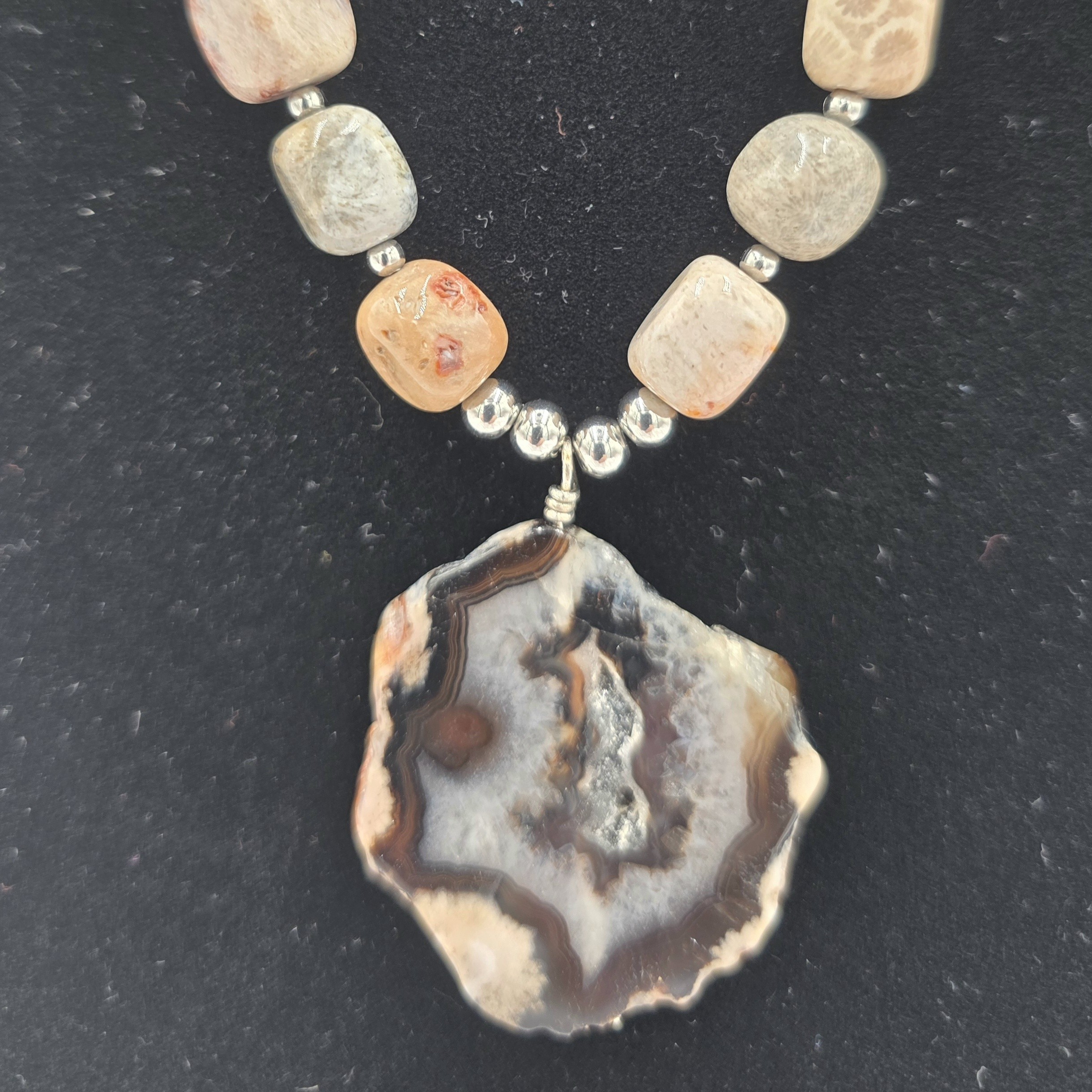 Carnelian Cubes with Druzy Agate Pendant Necklace - Image 2