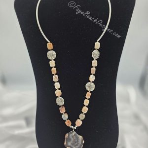 Carnelian Cubes with Druzy Agate Pendant Necklace