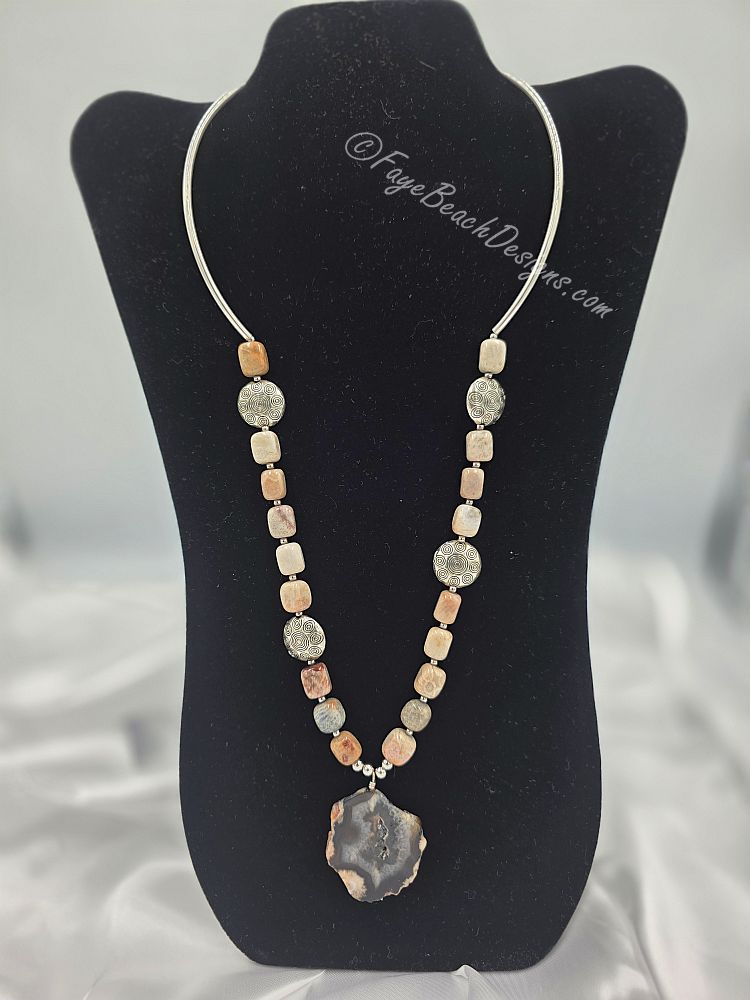 Carnelian Cubes with Druzy Agate Pendant Necklace